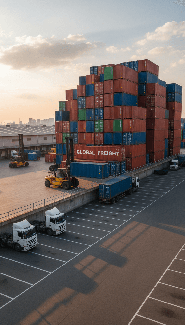 Freight containers at logistics terminal